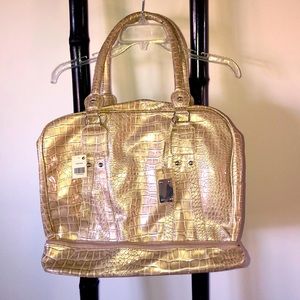 Tan Croc Embossed Weekender Bag